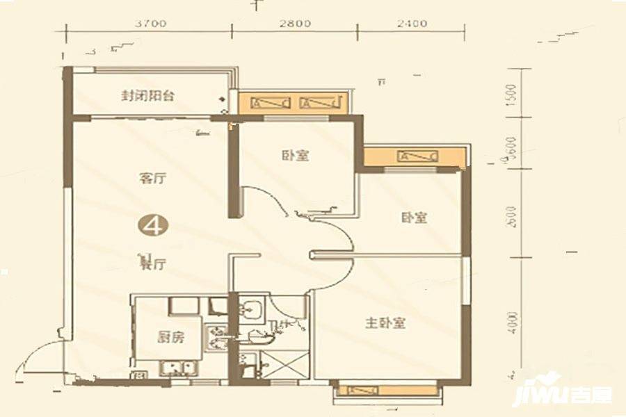 恒大都市广场3室2厅1卫98.4㎡户型图