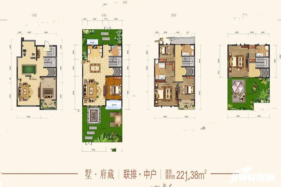 御河上院5室3厅4卫221.4㎡户型图