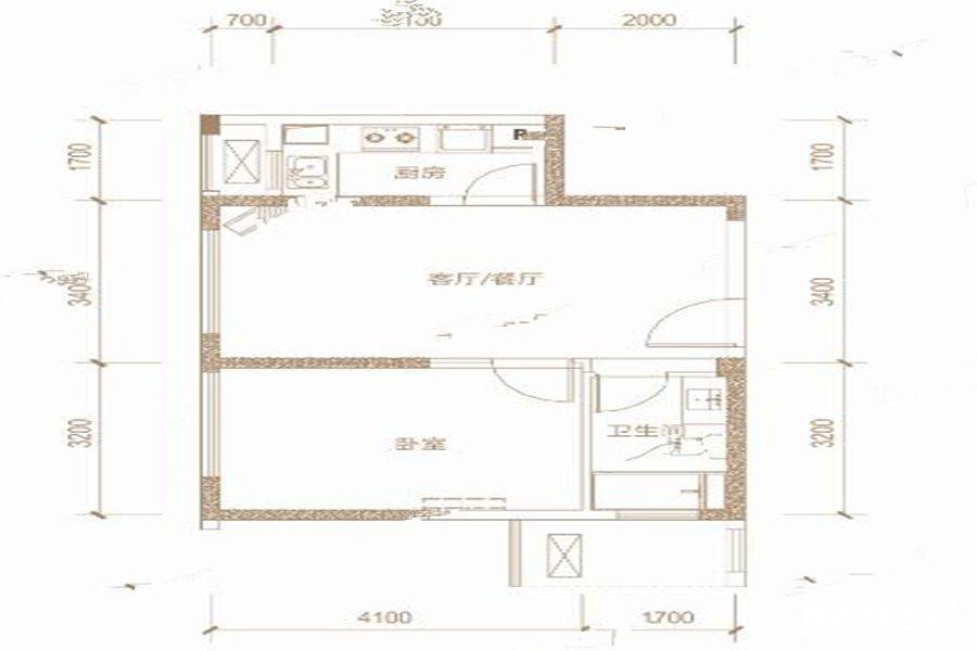 中国铁建西派国际1室2厅1卫69㎡户型图