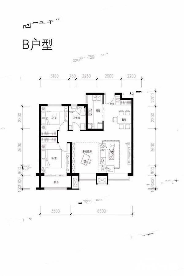 隆基泰和万和郡3室2厅1卫98.1㎡户型图