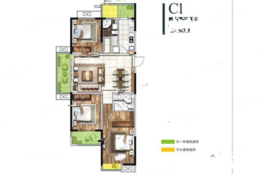 保利林语溪3室2厅2卫118㎡户型图