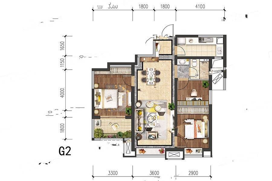 中国铁建花语城3室2厅1卫98㎡户型图