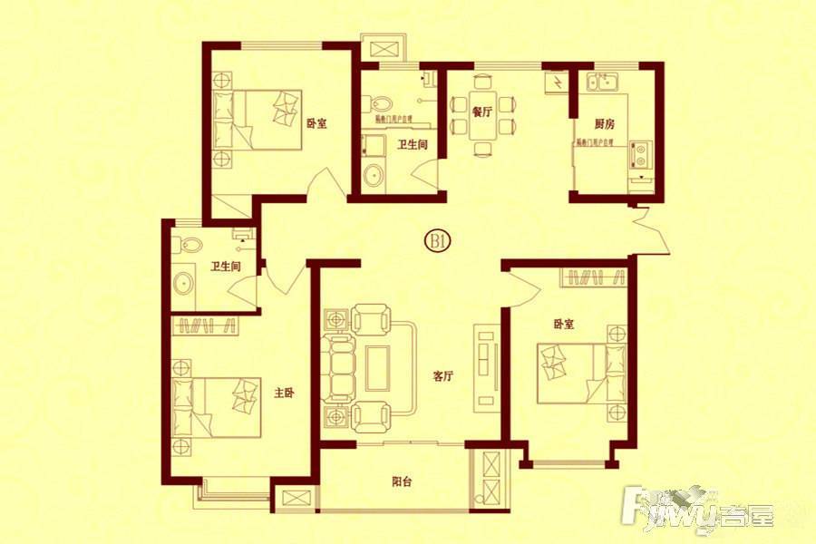 乾城华府3室2厅2卫136㎡户型图