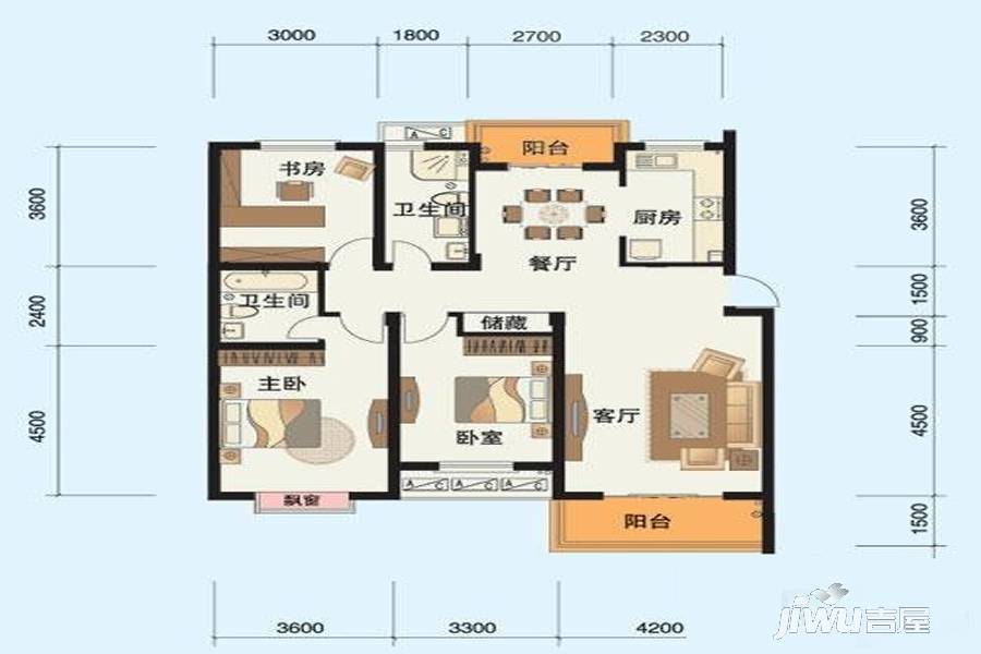 锦绣水岸名家3室2厅2卫136㎡户型图