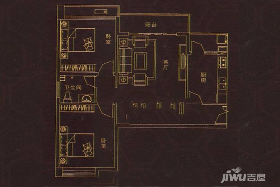 曼哈顿广场2室2厅1卫95㎡户型图