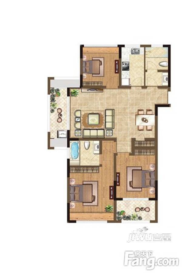 金雅恒水鑫城3室2厅2卫115㎡户型图