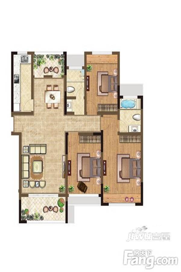 金雅中央城3室2厅2卫125㎡户型图