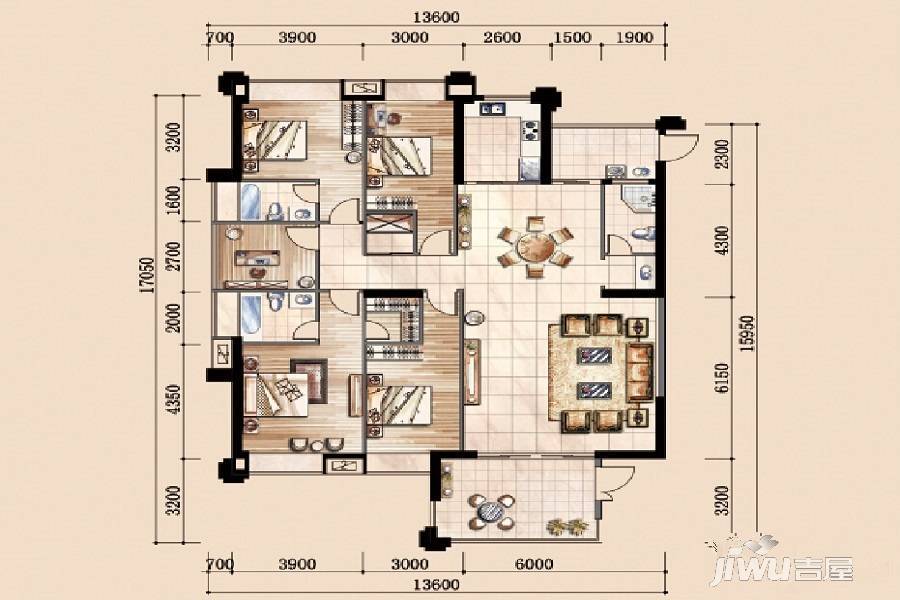 凯逸阳光5室2厅3卫226.8㎡户型图