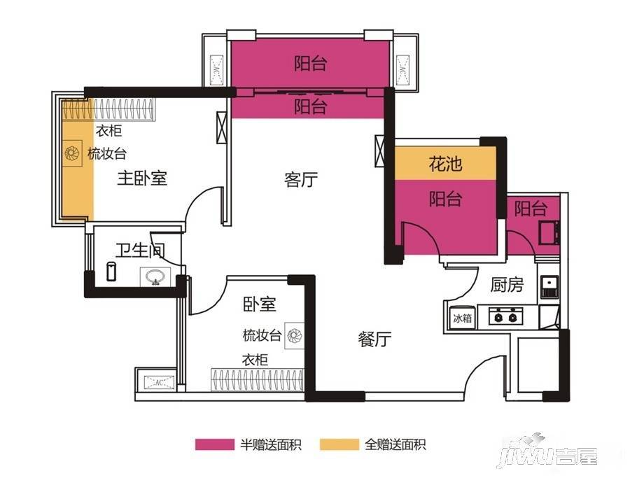 龙岗大唐果3室2厅1卫82㎡户型图