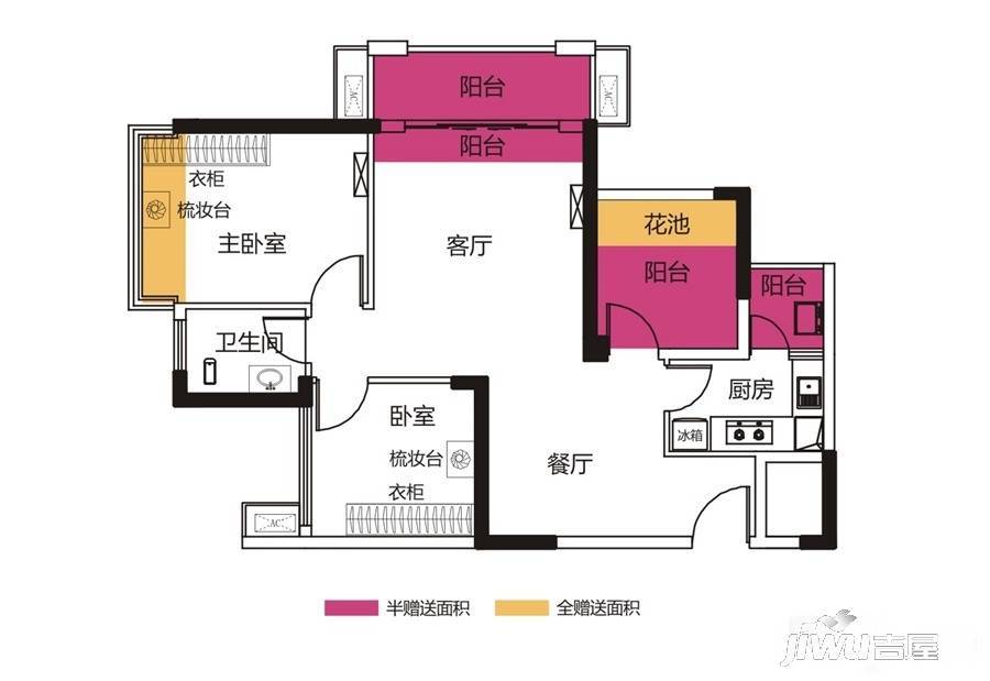 龙岗大唐果3室2厅1卫89㎡户型图