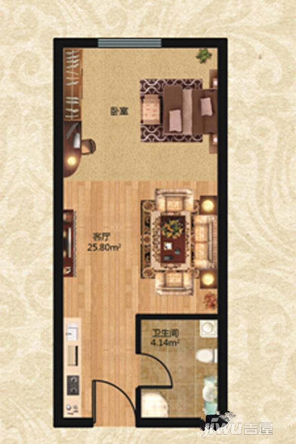 锦绣华城1室1厅1卫47.2㎡户型图