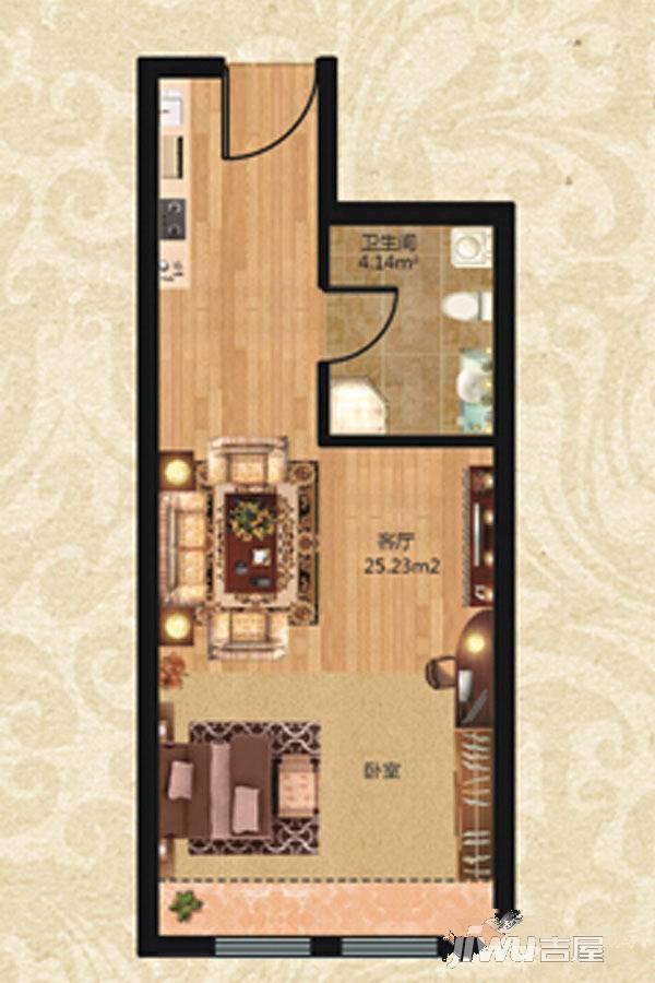 锦绣华城1室1厅1卫42.7㎡户型图