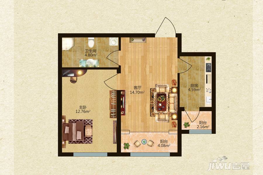 锦绣华城1室1厅1卫61.9㎡户型图