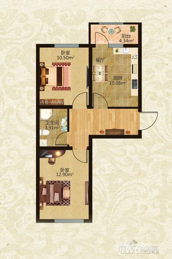 锦绣华城2室1厅1卫68.6㎡户型图