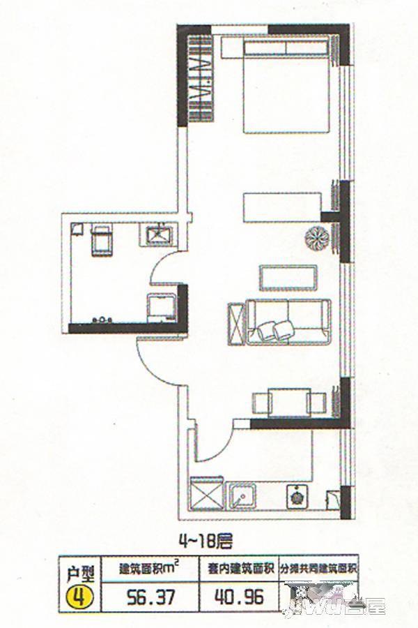 学府尚居1室1厅1卫56㎡户型图