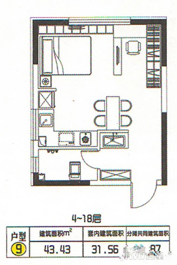 学府尚居1室0厅1卫43㎡户型图