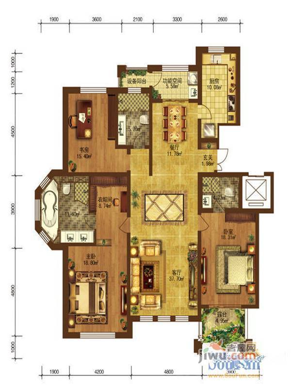 辰能溪树河谷3室2厅3卫145.1㎡户型图