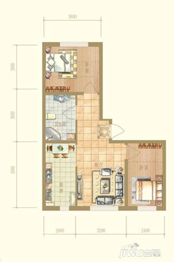 卓琳家园2室1厅1卫52.5㎡户型图