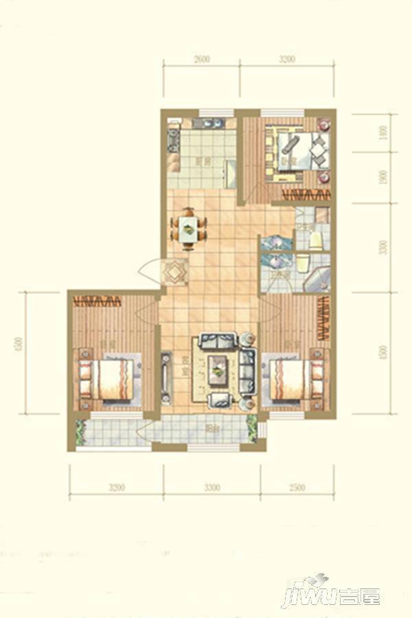 卓琳家园3室2厅2卫71.4㎡户型图