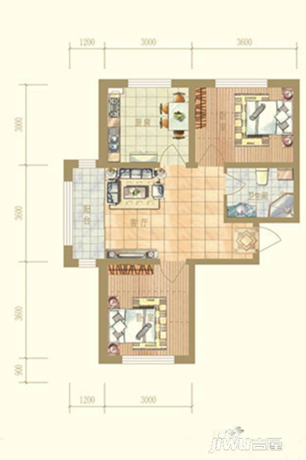 卓琳家园2室1厅1卫48.9㎡户型图