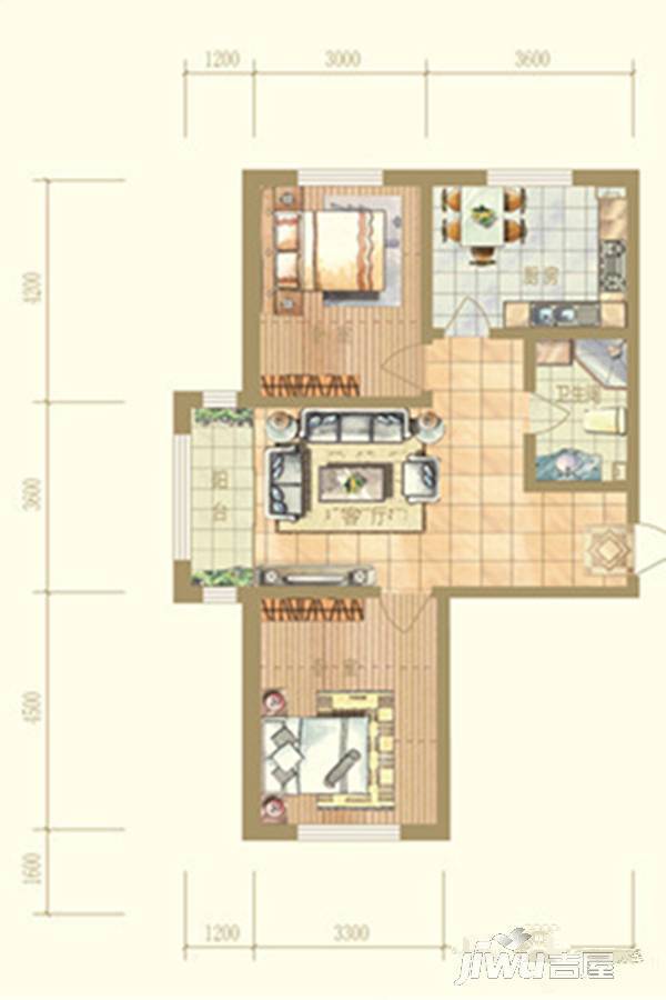 卓琳家园2室1厅1卫59.4㎡户型图