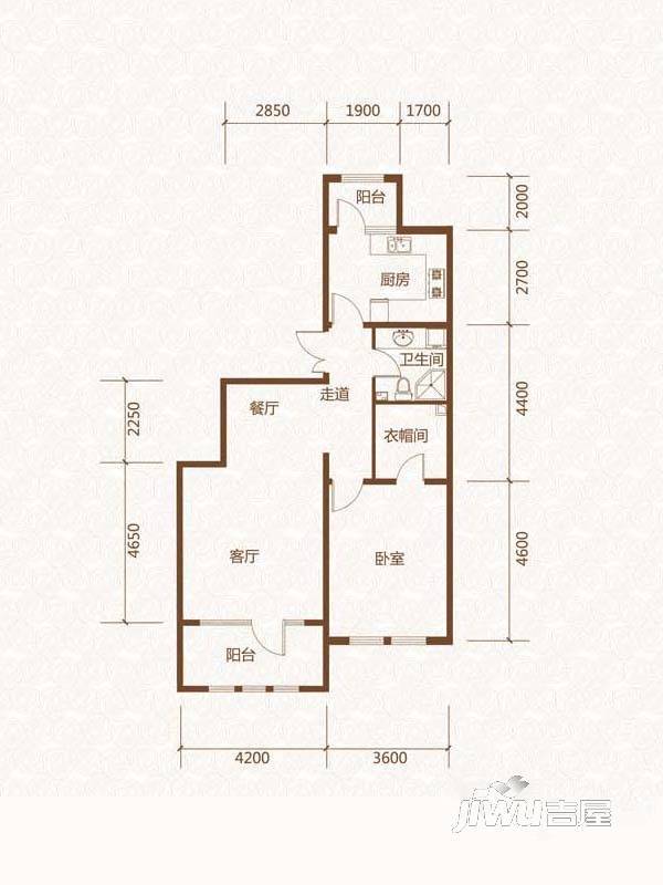 群力玫瑰湾1室2厅1卫96.9㎡户型图