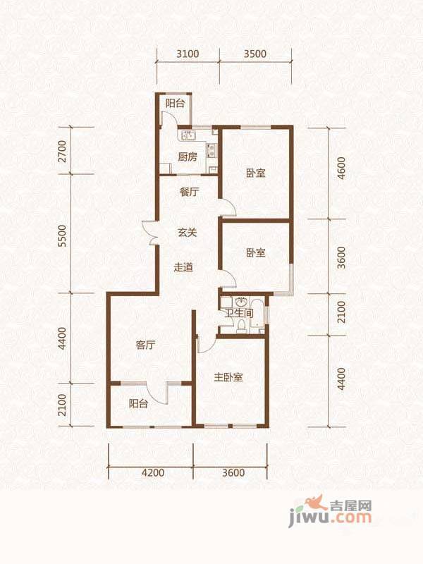 群力玫瑰湾3室2厅1卫139.6㎡户型图