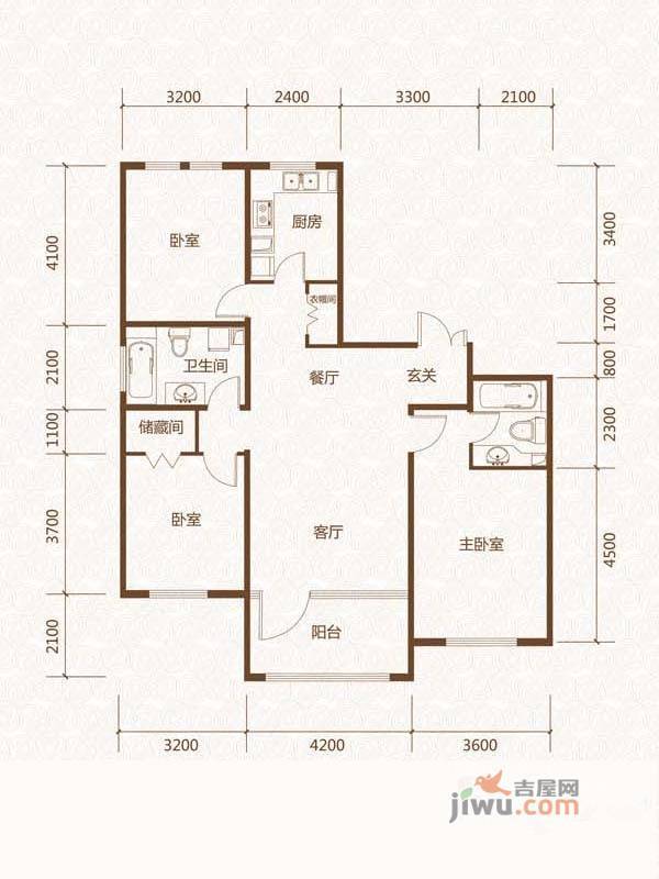 群力玫瑰湾3室2厅2卫143.4㎡户型图