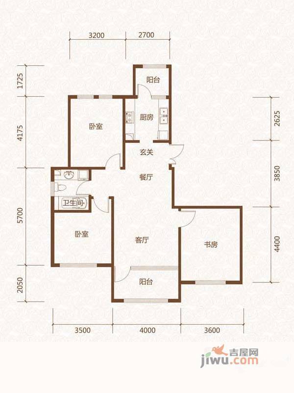 群力玫瑰湾3室2厅1卫125.6㎡户型图