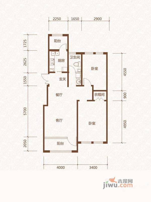 群力玫瑰湾2室2厅1卫114.8㎡户型图