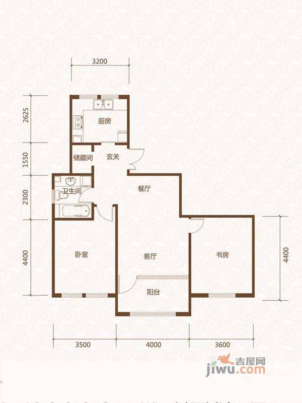 群力玫瑰湾2室2厅1卫114.6㎡户型图