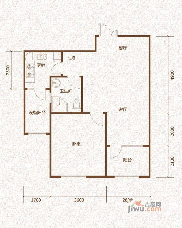 群力玫瑰湾1室2厅1卫47.5㎡户型图