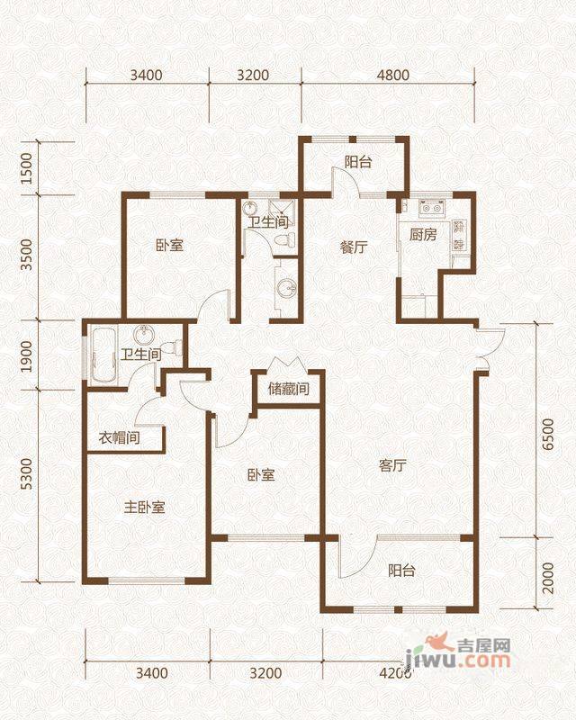 群力玫瑰湾3室2厅2卫88.7㎡户型图