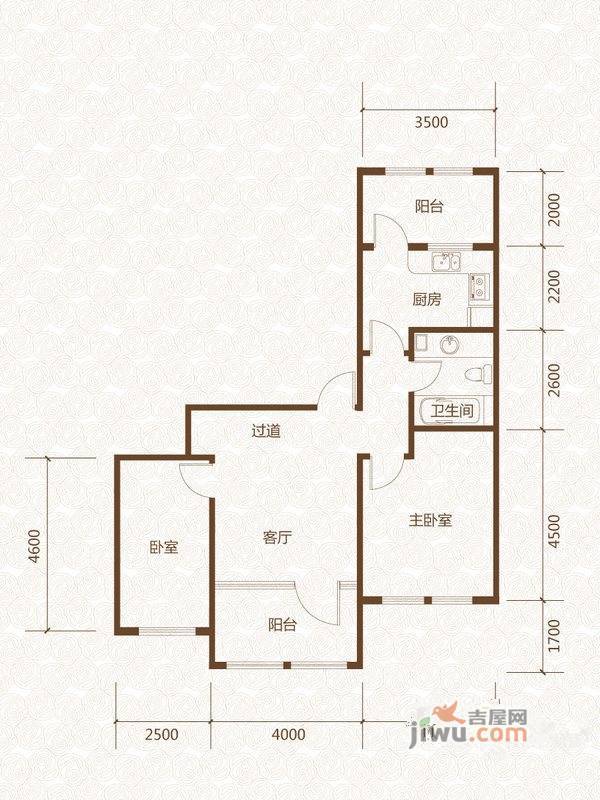 群力玫瑰湾2室1厅1卫56.1㎡户型图