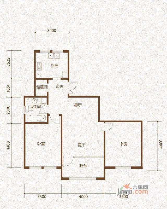 群力玫瑰湾2室2厅1卫66.1㎡户型图