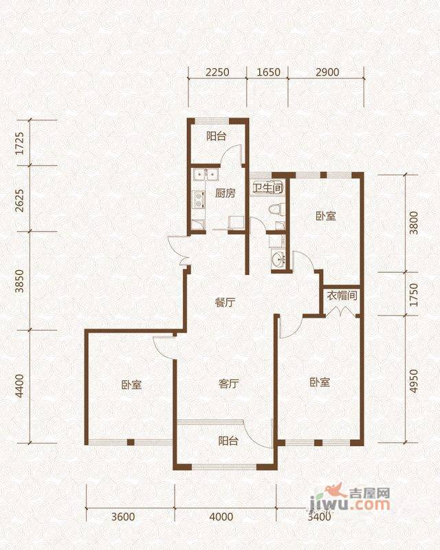 群力玫瑰湾3室2厅1卫77.4㎡户型图