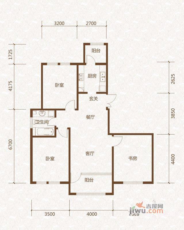 群力玫瑰湾3室2厅1卫76.6㎡户型图