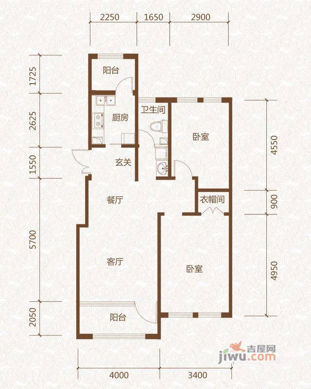 群力玫瑰湾2室2厅1卫63.3㎡户型图