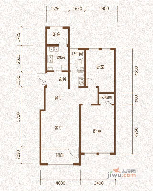 群力玫瑰湾2室2厅1卫63.1㎡户型图