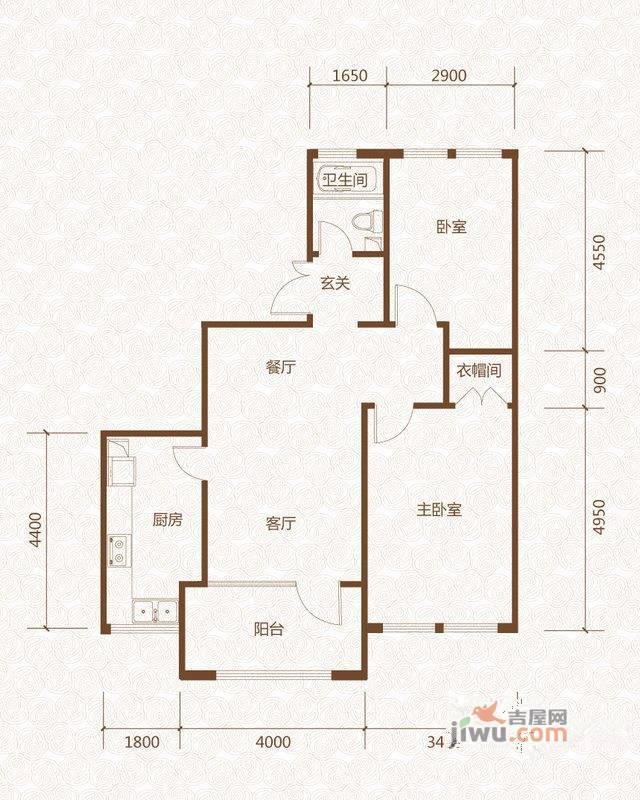 群力玫瑰湾2室2厅1卫61.3㎡户型图