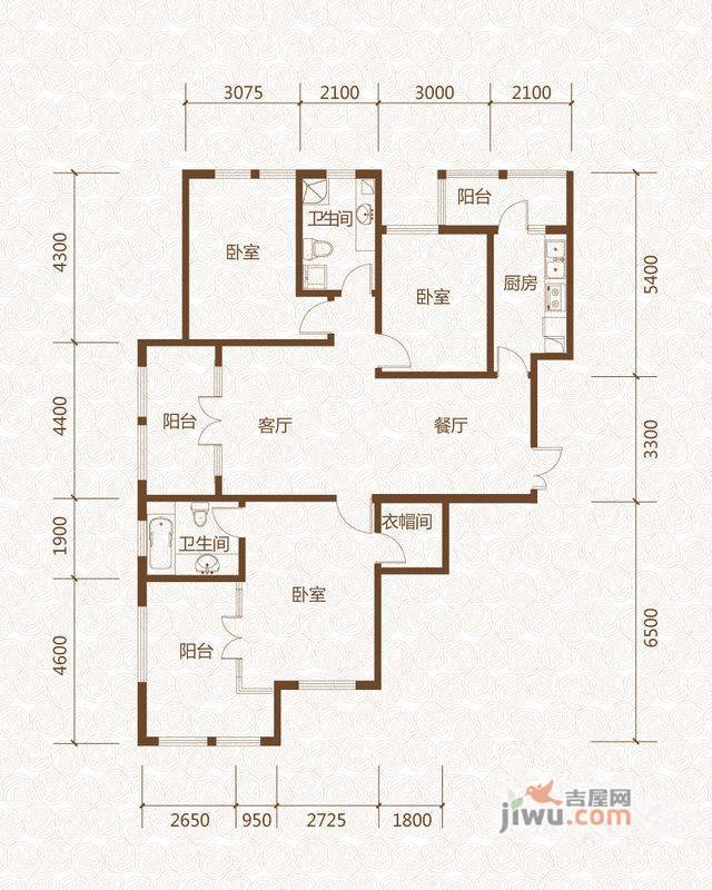 群力玫瑰湾3室2厅2卫91㎡户型图