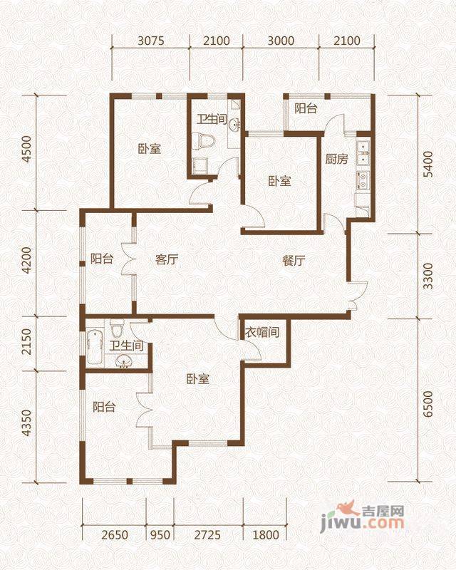 群力玫瑰湾3室2厅2卫90.4㎡户型图