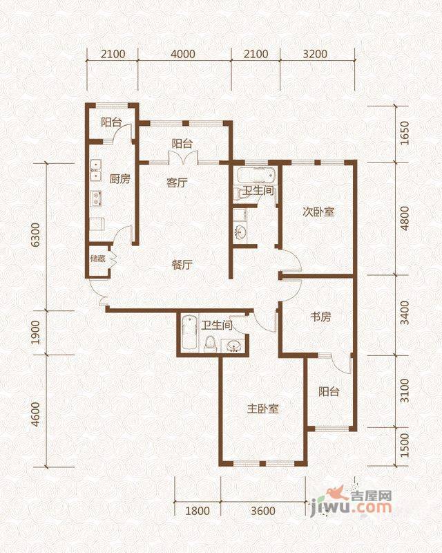 群力玫瑰湾3室2厅2卫90.1㎡户型图