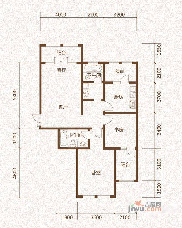 群力玫瑰湾2室2厅2卫72.9㎡户型图