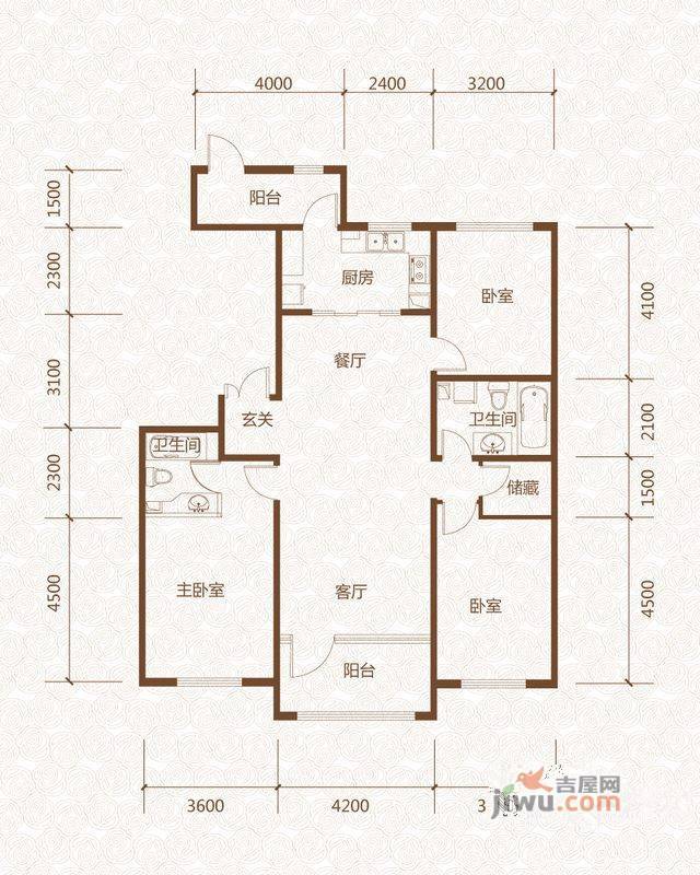 群力玫瑰湾3室2厅2卫87.4㎡户型图