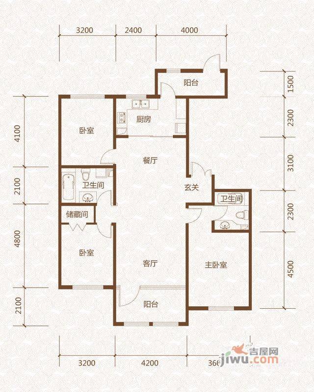 群力玫瑰湾3室2厅2卫87.4㎡户型图