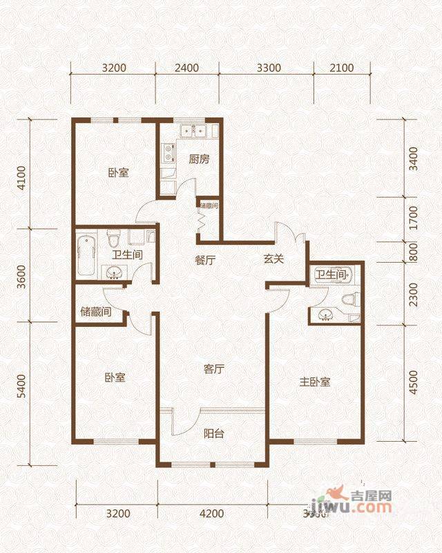 群力玫瑰湾3室2厅2卫87.4㎡户型图