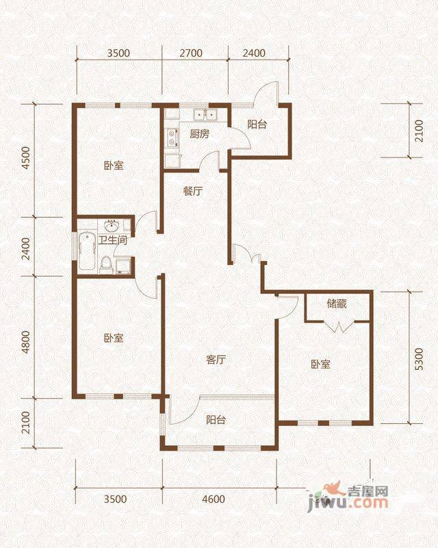 群力玫瑰湾3室2厅1卫91.8㎡户型图