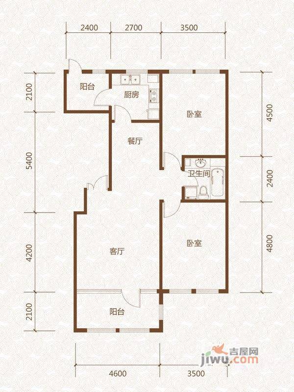 群力玫瑰湾2室2厅1卫69.7㎡户型图