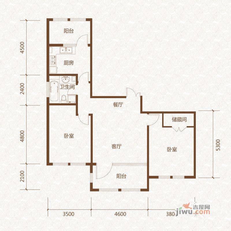 群力玫瑰湾2室2厅1卫69.7㎡户型图